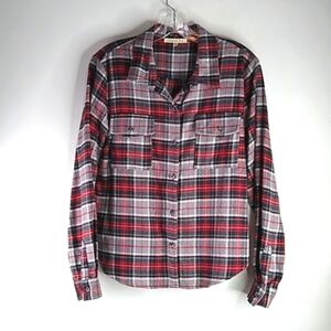 Plaid Button-Up Shirt - Red and Black